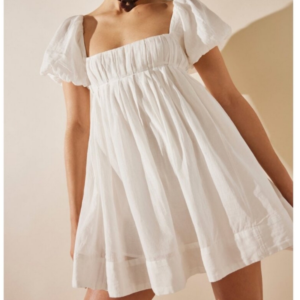 NEW FREE PEOPLE  Off White Mini Puff Sleeve Dress SZ XL